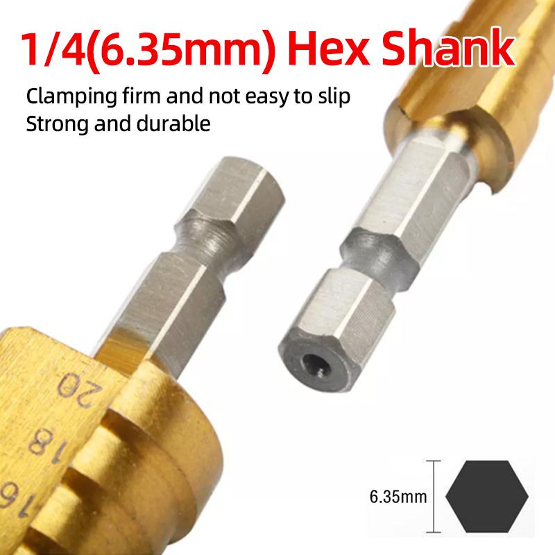 6Pcs HSS Steel Titanium Step Drill Bit Set 4-12/20/32mm Metal Hole Cutter Wood Cone Core Drilling Hole Saw Tool+3,6,8 Saw Drill