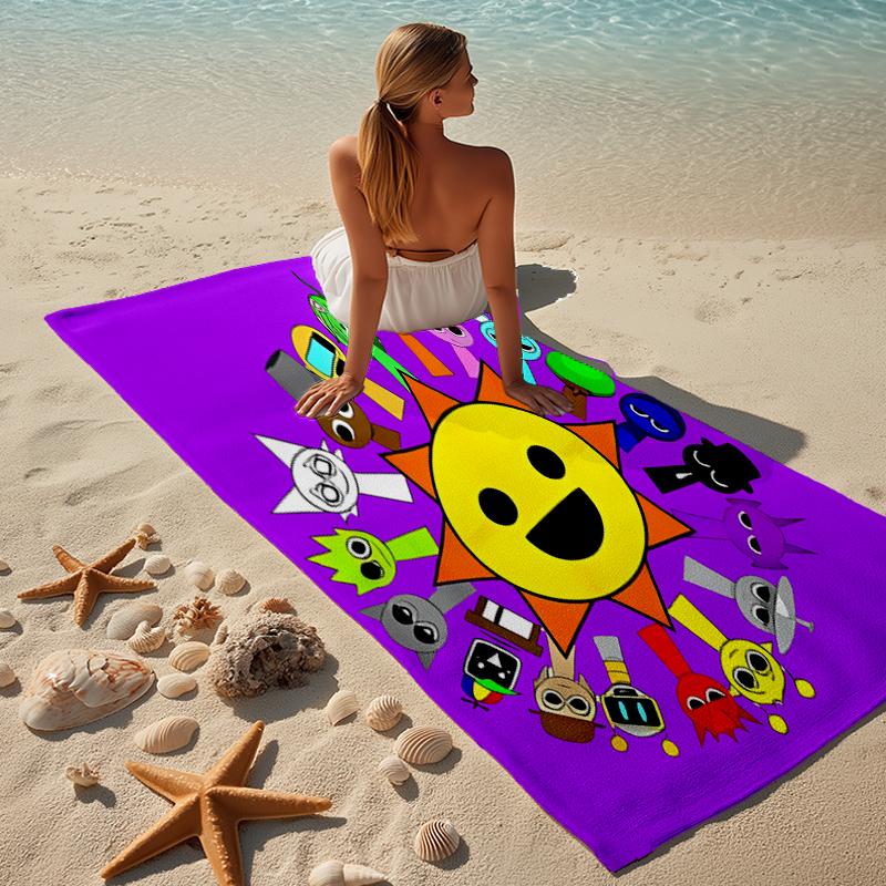 proof beach towel with a Sprunki Game1 pattern - soft,absorbent,quick-drying,machine washable - perfect for swimming,camping,bathing