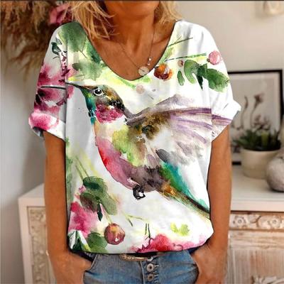 Новая футболка с колибри, животное, птица, 3D-принт, женская футболка с V-образным вырезом и короткими рукавами, топ в стиле харадзюку, женская одежда
