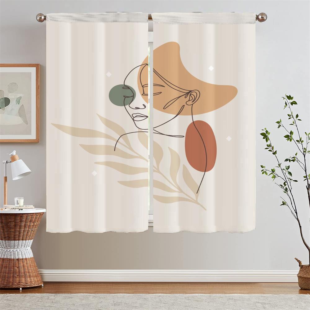 Abstract Line Pattern Kitchen Curtain Tiebacks Bedroom Blackout Curtains for Living Room Window Curtains Salon 2 Pieces Blinds