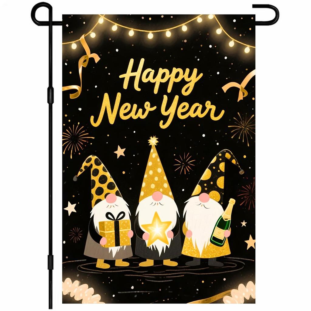 New Year's Decoration Of Garden Atmosphere With Garden Flags