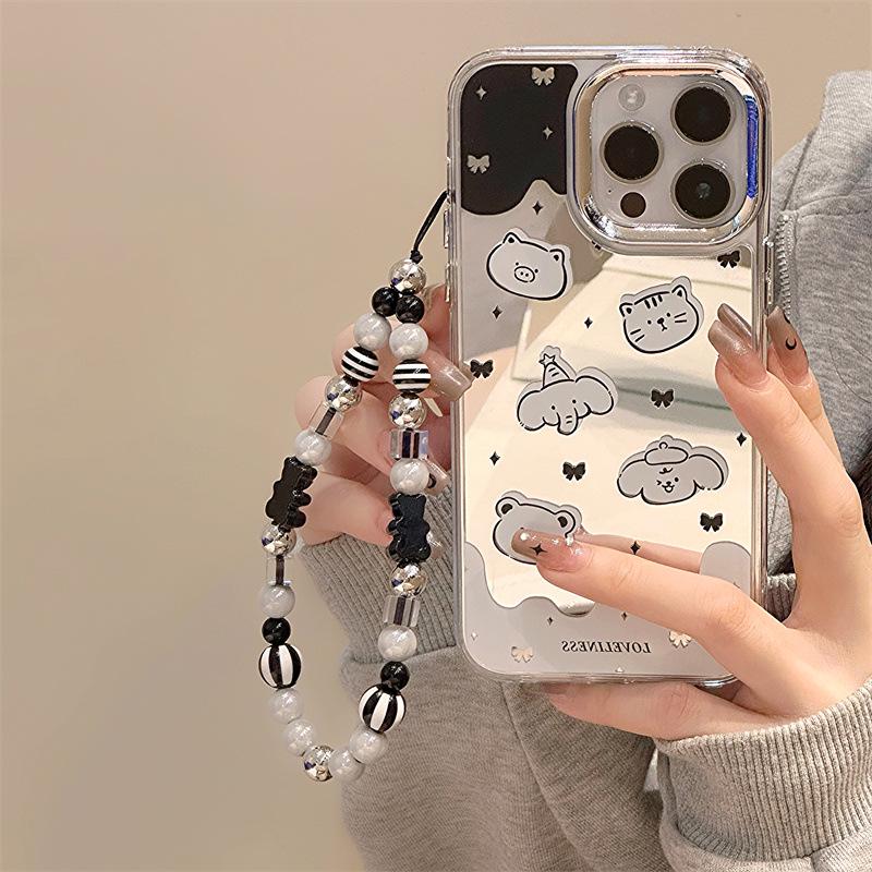 Силиконовый чехол для телефона Zhitai Cartoon с зеркалом и браслетом для iPhone 12/14/15Pro/16Promax