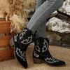 Модная женская замшевая обувь Модные слипоны Женская вышивка Квадратный каблук Ретро Остроносые женские полусапоги Обувь 954