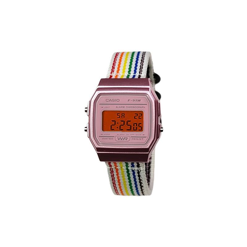 Casio Индивидуальные часы модифицированная серия оранжевое стекло розовый пластиковый корпус классические ретро водонепроницаемые F-91WS-4 FenSeBiaoPanChengSeBiaoJing