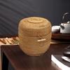 Candy Storage Basket with Lid, Round Rattan Box, Hand for Countertop