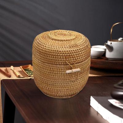 Корзина для хранения конфет с крышкой, круглая ротанговая коробка, ручная для столешницы