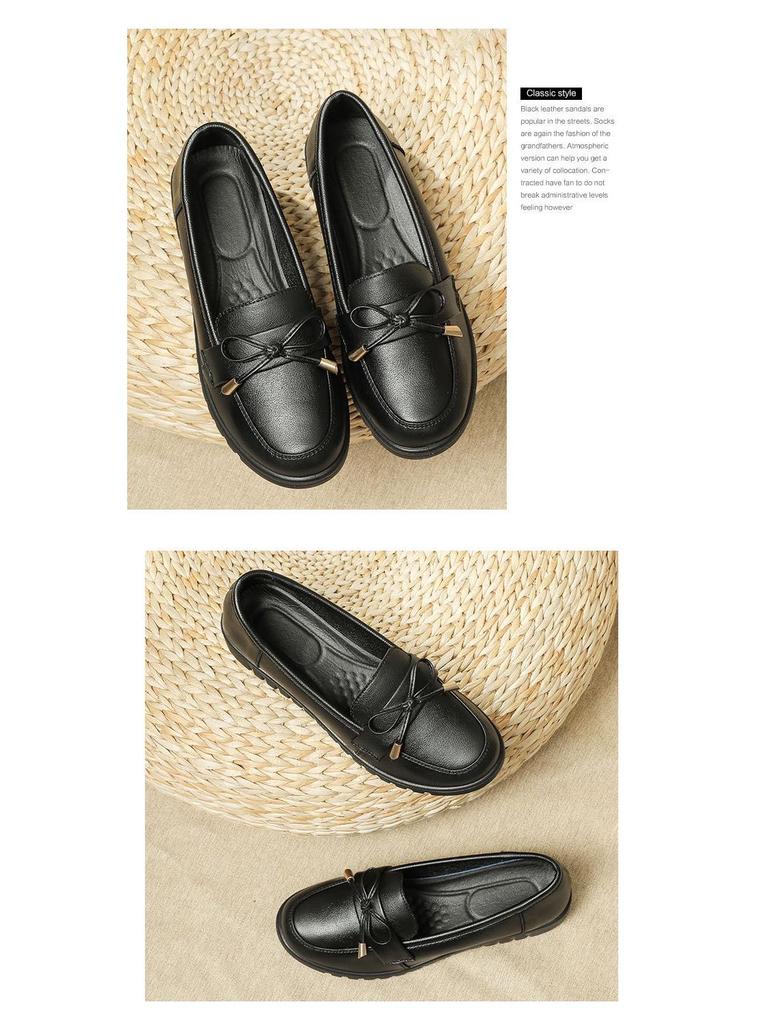 Женские черные нескользящие рабочие туфли KFC из натуральной кожи — удобные повседневные туфли на плоской подошве для мам