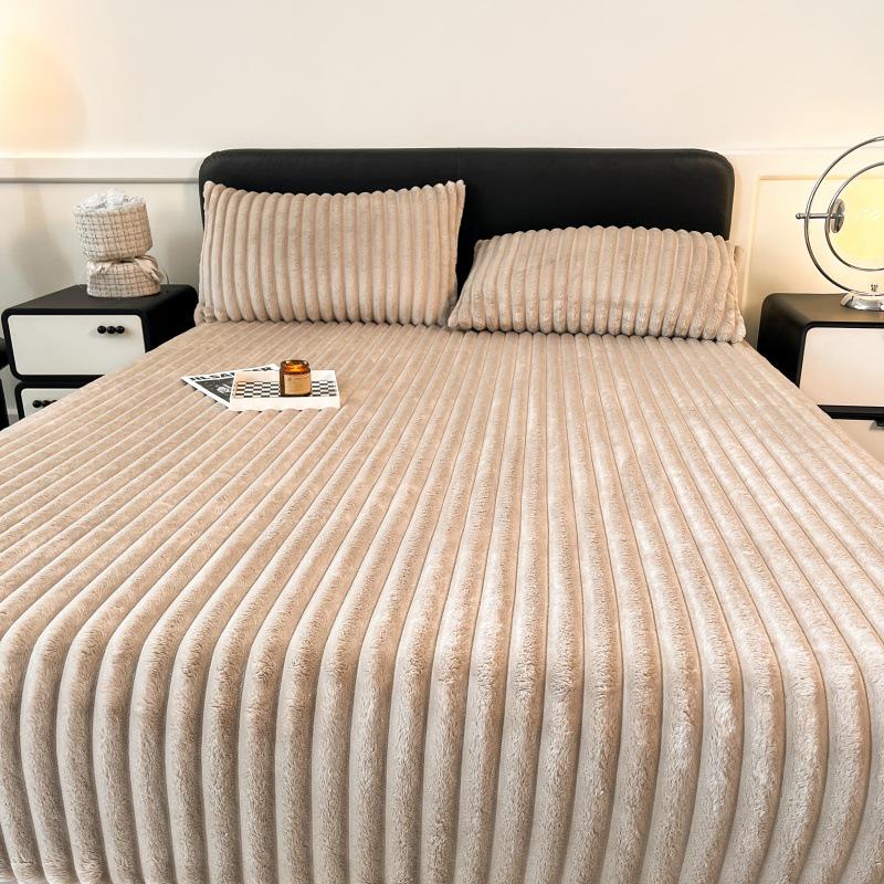 Приятная к коже двусторонняя флисовая простыня на резинке с кулиской - Толстый молочный вельвет однотонное покрывало.