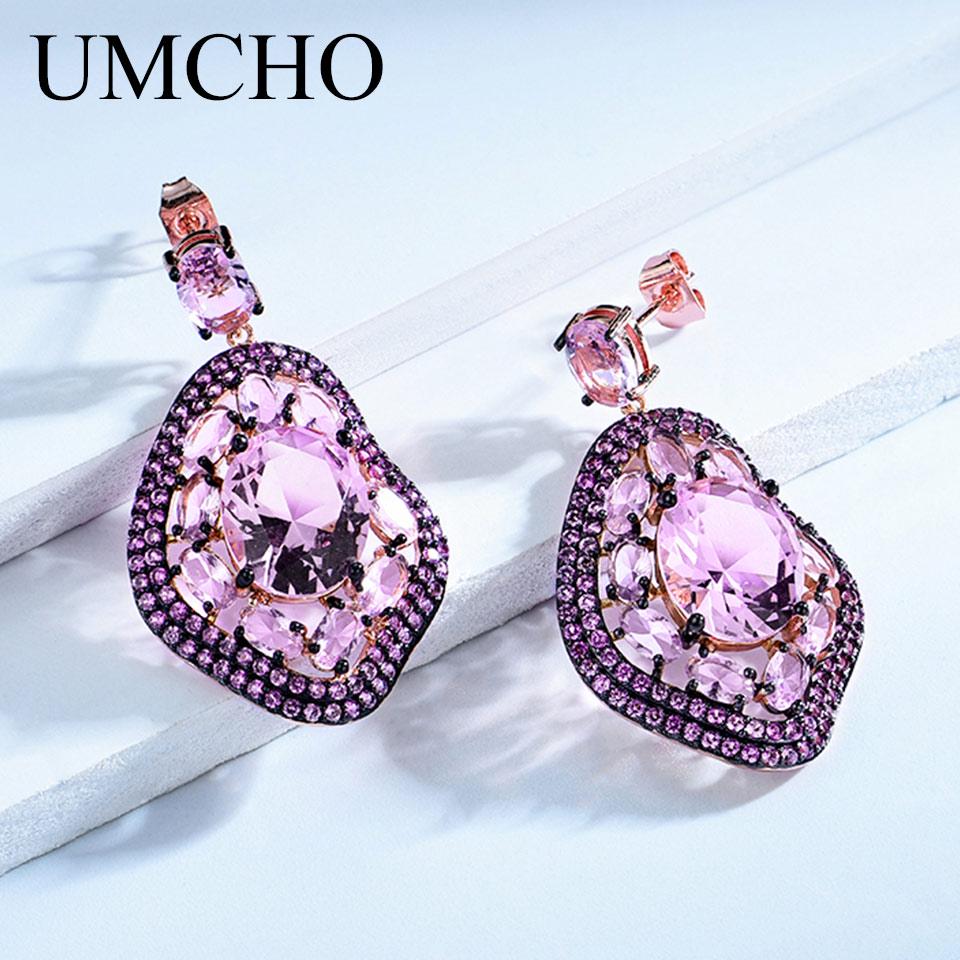 Umcho Серьги-капли Created Nano Pink Morganite, роскошные серьги из стерлингового серебра 925 пробы