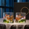 National Trend Aesthetic Glass Spinning Whiskey Glass Fish Lotus Relief Faux Crystal Rotating Tumbler for Liquor Gift Men Women Lead Free Glassware