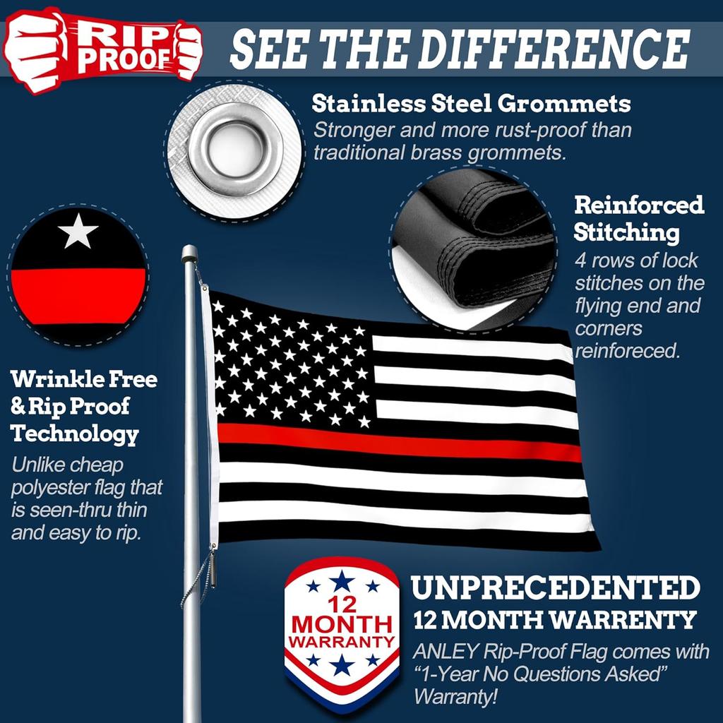 Anley Rip-Proof Double Sided 3-Ply Thin Red Line USA Flag 3x5 Foot - Vivid Color, Canvas Header and Wrinkle Resistant - The Strongest, Longest