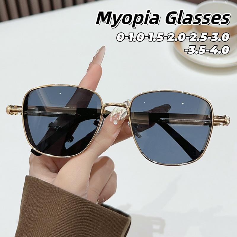 Retro Square-framed Punk Metal Myopia Sunglasses Simplicity Elegant and Versatile UV Resistant Comfortable Durable 0 To -4.0