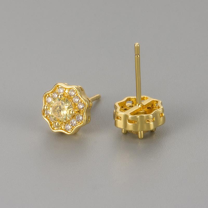 Elegant Round Zircon Flower Stud Earrings For Women Minimalist Chic Commuter Fashion Jewelry Accessories