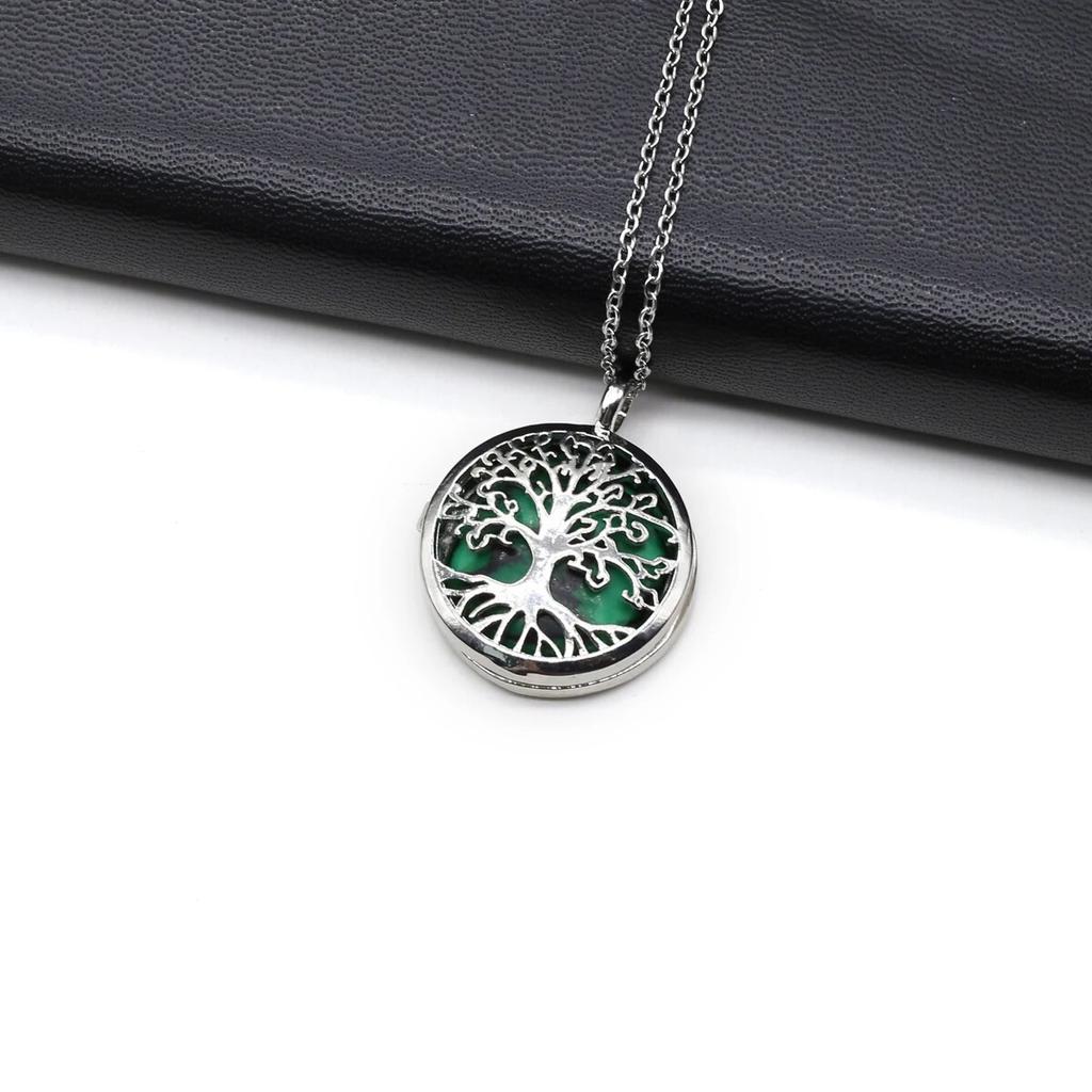 Ожерелье «Древо жизни» из натурального камня, бирюза/агаты, полая открытая подвеска для женщин и девочек, подарок на день рождения, длина цепочки 60 см