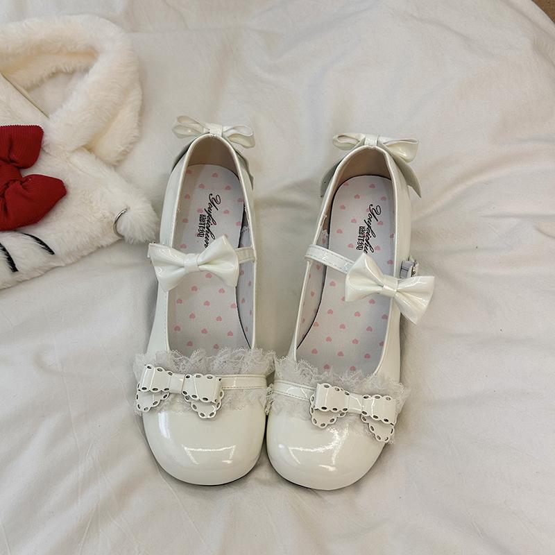 Fashion 35-43 Large-sized Women's Shoes with Bows, Mary Jane's Small Leather Shoes, New Lace Round-toe Fashionable Single Shoes
