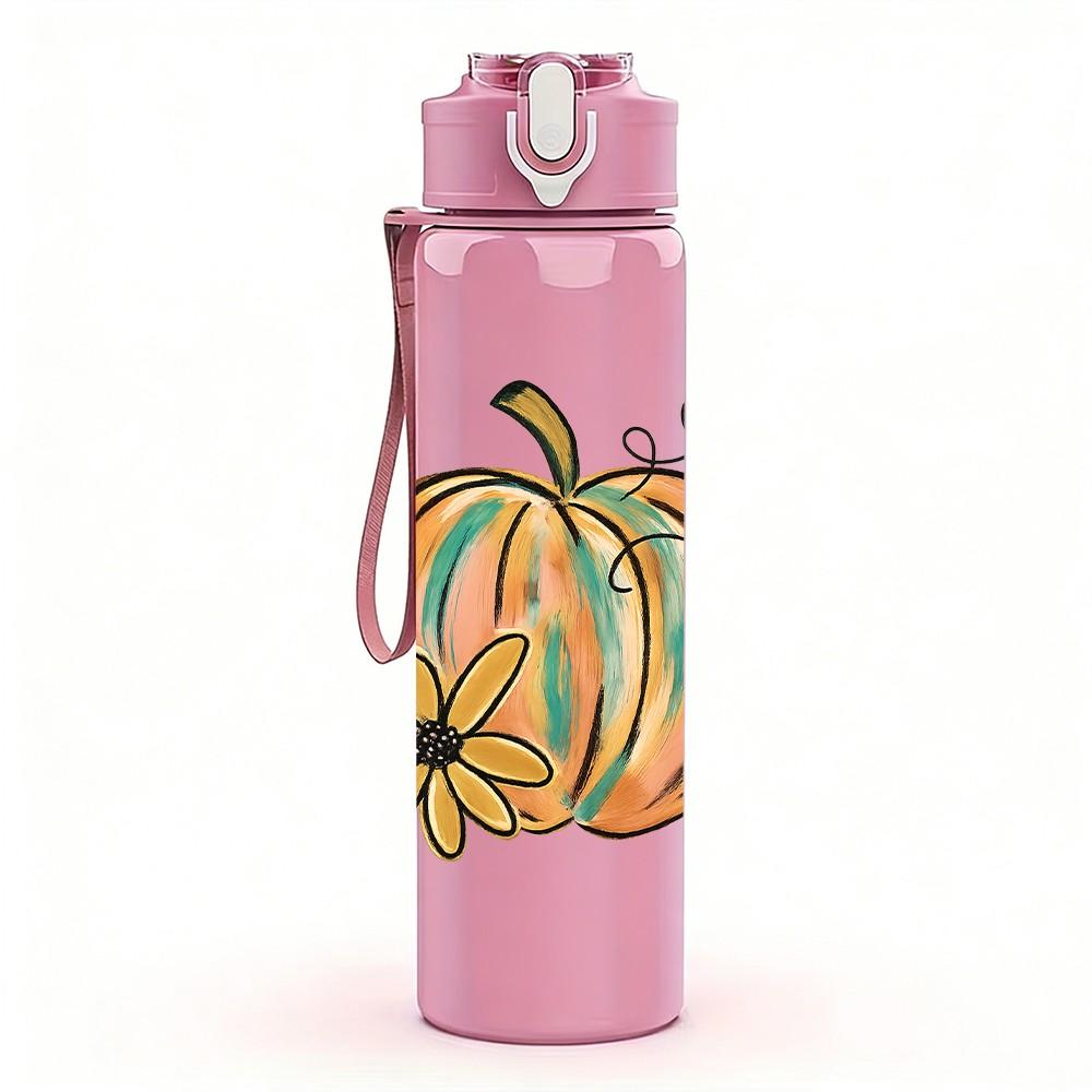 1PC Autumn Pumpkin Floral Art 750ml Color Plastic Sports Water Bottle Leakproof Flip Straw Lid Suitable for Sports Office Home Use