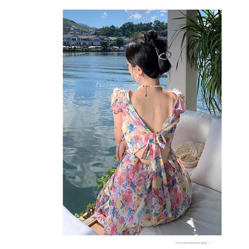 Женские летние длинные платья с цветочным принтом и морским праздником с завязками