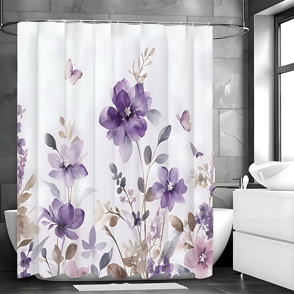 Фиолетовая мятая шторка для душа, абстрактная акварельная цветочная ботаническая бабочка, деревенский фермерский дом, декоративная шторка для душа для ванной
