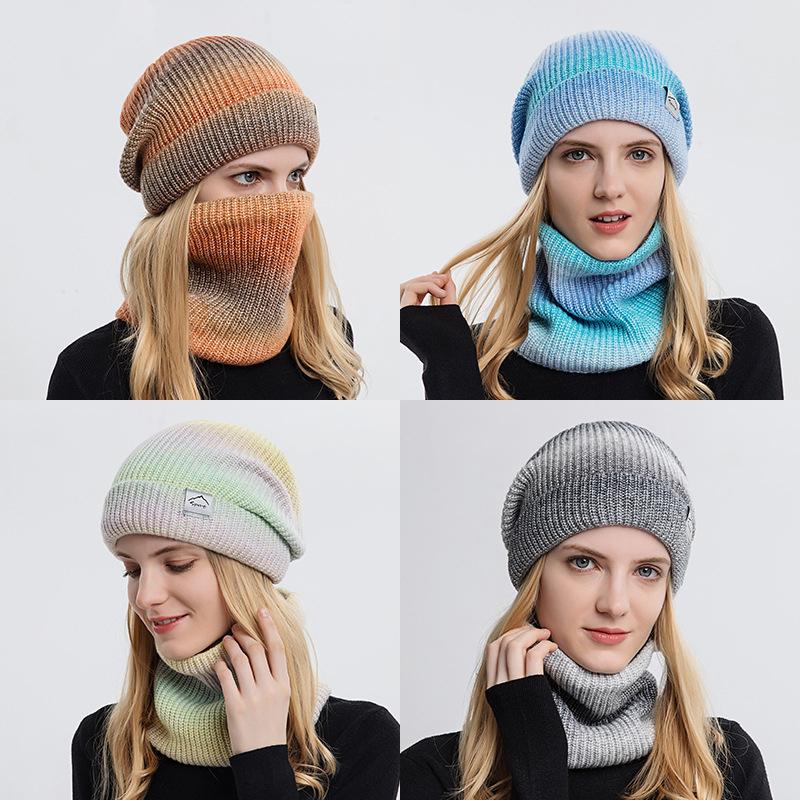 Women's Winter Knitted Woolen Warmth Hat Scarf Two Piece Ear Protection Cap