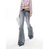 American Retro Y2K Flare Jeans Scratched Slim Bell Bottoms Women Fashion Gyaru Denim Pant  Raw Edge Trousers Hip Hop High Street