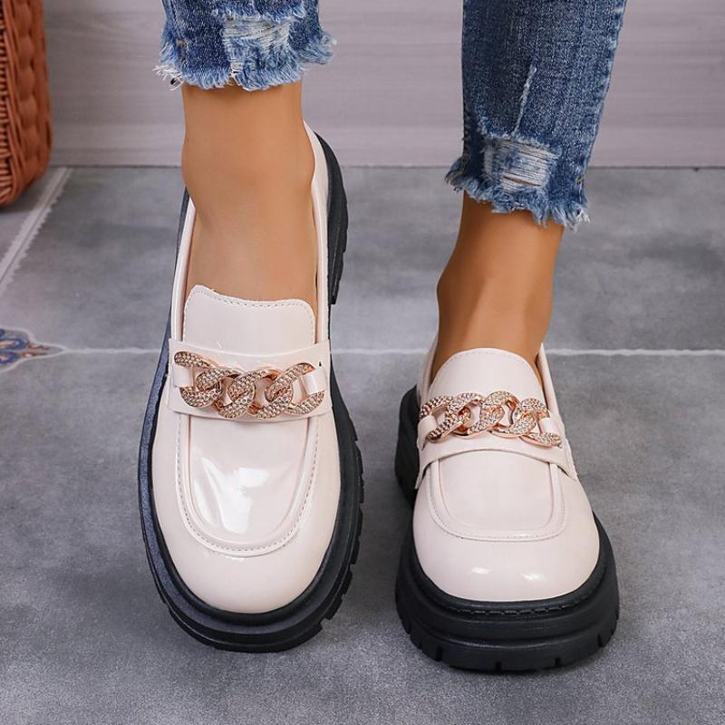 Модные женские мокасины 2024 года, новая осенняя толстая подошва, черная юбка, британский стиль, маленькие кожаные туфли, туфли на платформе, каблуки Zapatos De Mujer