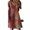 European and American summer new V-neck printed short-sleeved women's dress printed dress