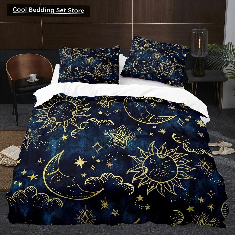 Sun Moon King Queen Duvet Cover Boho Magic Style Bedding Set for Teens Adults Golden Exotic Tribe 23pcs Polyester Quilt Cover