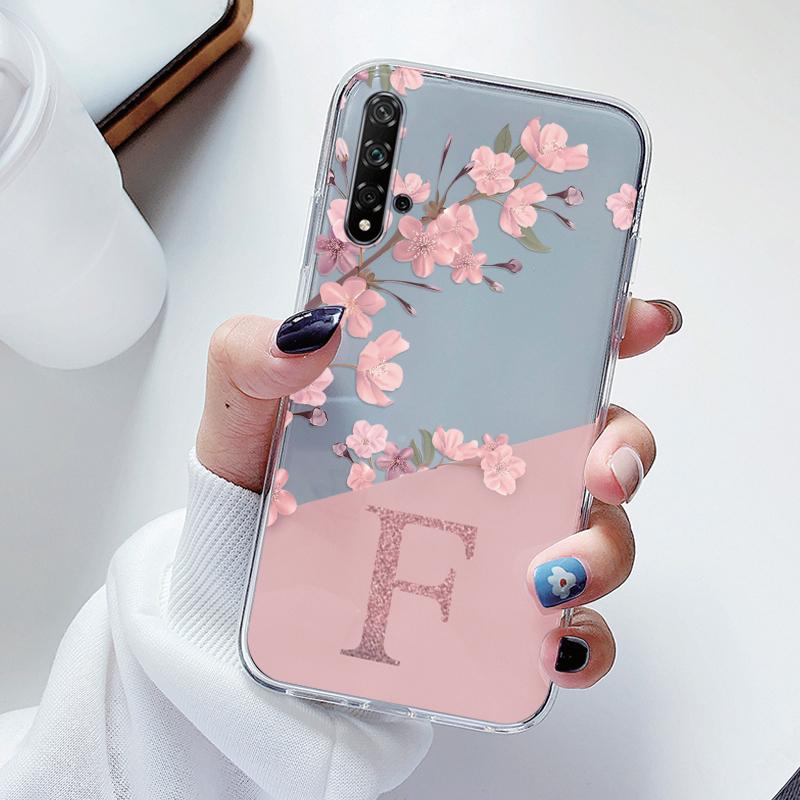 For Huawei Nova 5T Case Soft Slim Luxury A-Z Letters Back Cover Fundas Clear Bumper For Huawei Nova5T 5 T Transparent Shell Capa