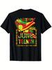 Men's Juneteenth T-Shirt - Retro African Print with Pan-African Colors (Green, Red,) Breathable Ro