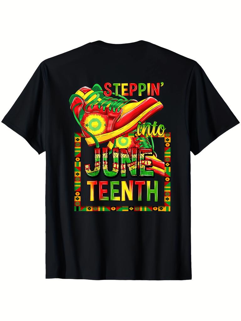 Men's Juneteenth T-Shirt - Retro African Print with Pan-African Colors (Green, Red,) Breathable Ro