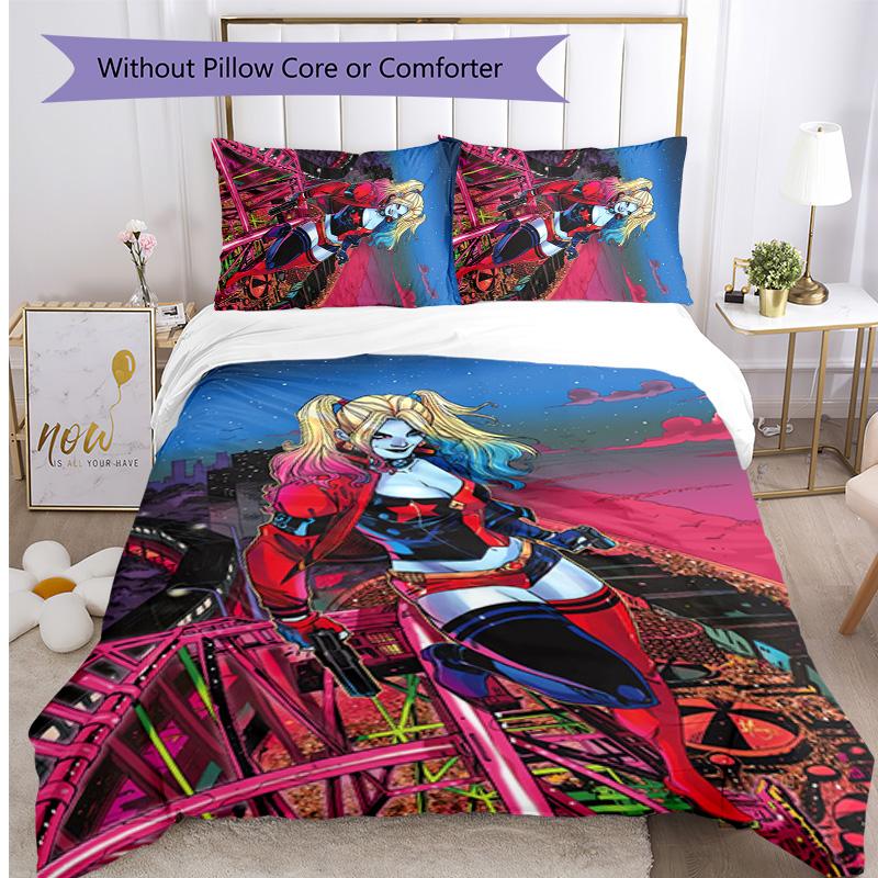 Harley Quinn Pattern Printed 3PCS Bedding Set, Soft Skin-Friendly Washable Duvet Cover & Pillowcases Set
