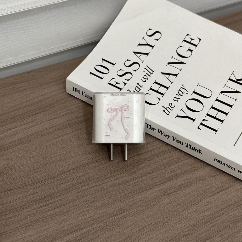 Four-piece Charging Protection, Data Cable, Charging Head Protective Cover, Pink Bow Assembly, Suitable For IPhone18/20w Charger Delivery