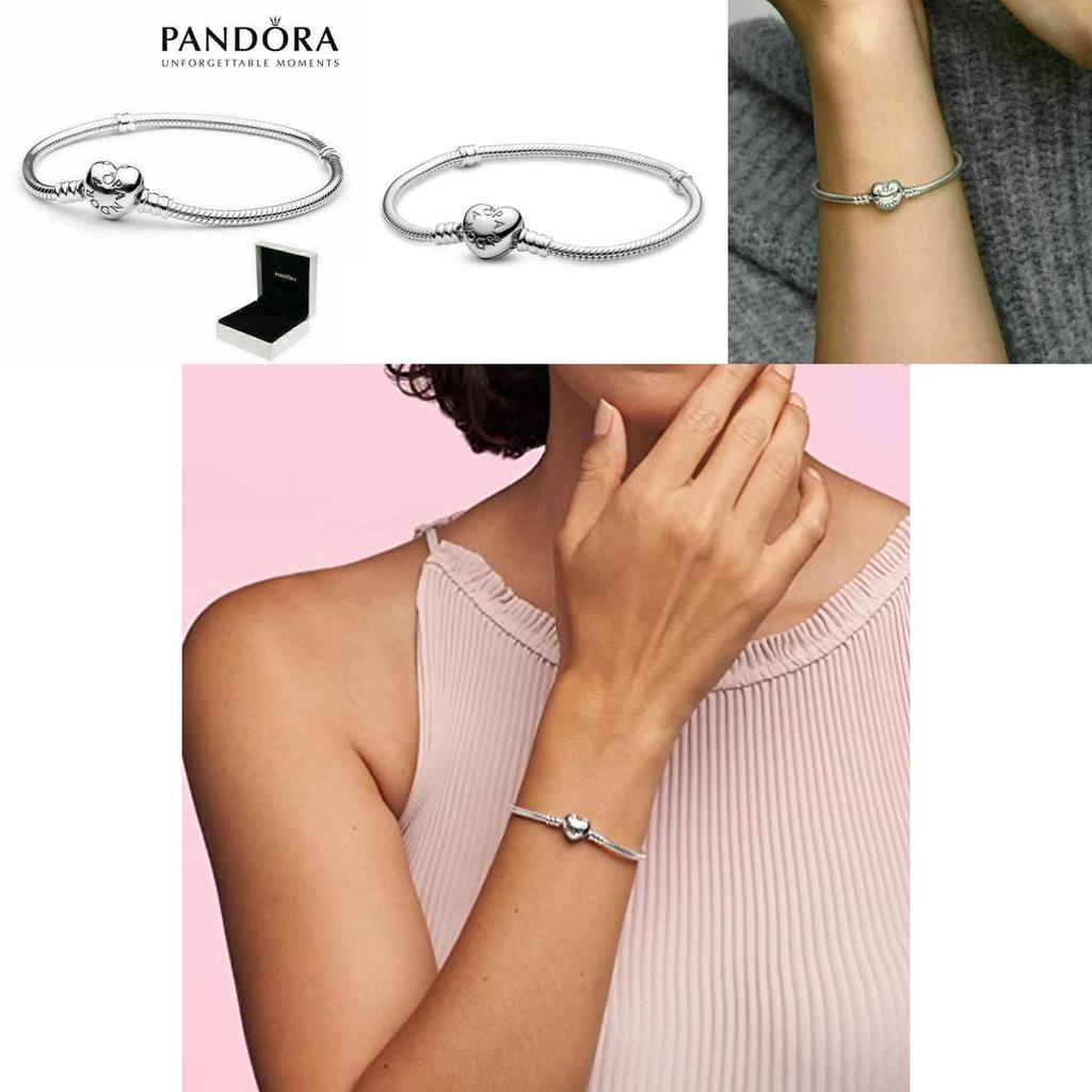 Stylish And Romantic Pandora Heart Clasp Charm Bracelet With Snake Chain And Box