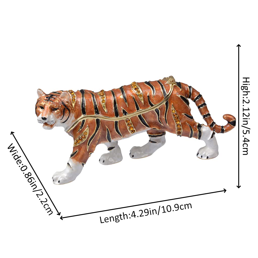 Шкатулка FJ FENGZHIJIE с откидной фигуркой тигра | Золотая эмаль с кристаллами | Декор для дома в стиле дикой природы | Подарок для любителей тигров и дикой природы