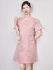 Chinese Gold Silk Jacquard A-Line Dress: Elegant Short Sleeve, Slimming, High Quality Women's Summer Style