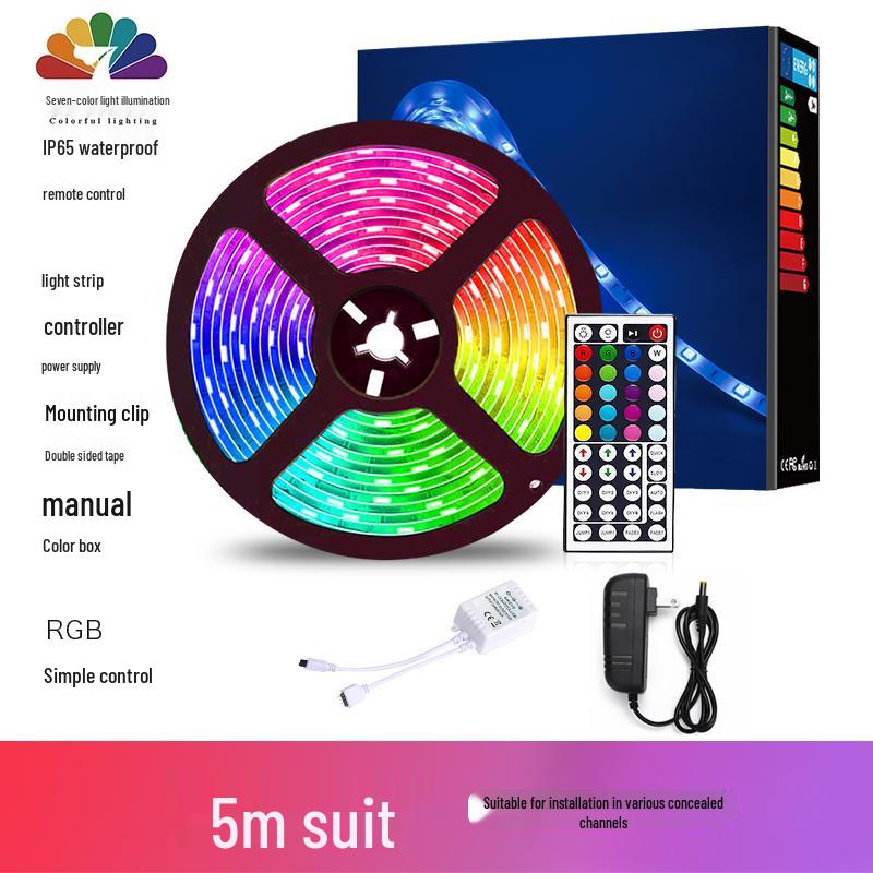 12В RGB Светодиодная Лента с Градиентом, Самоклеящаяся, Супер Яркая, Семицветная, Управляемая Пультом, Идеально для KTV и Домашнего Декора.