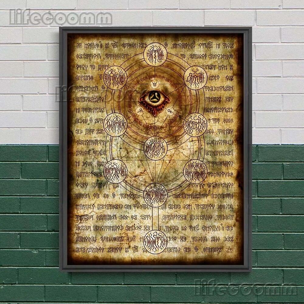Темное заклинание книги мертвых, винтажная настенная живопись на холсте, темные странные существа, художественный постер и принт, украшение для дома без рамки