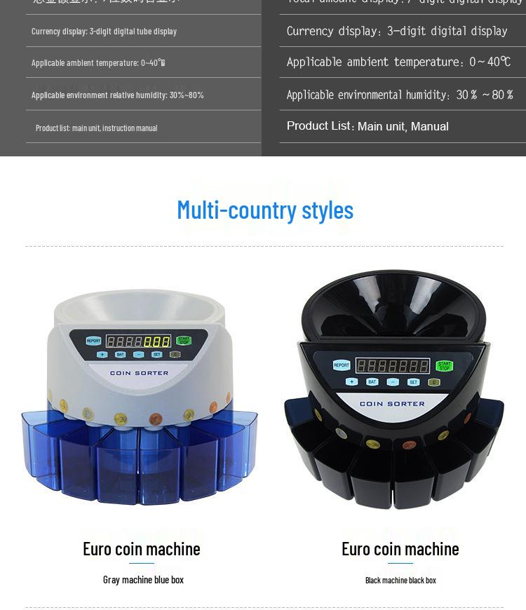 XD-9002 Currency Coin Sorting Machine for Thai Baht, Japanese Yen, and International Coins, Including Europe, America, UK, and Southeast Asia.