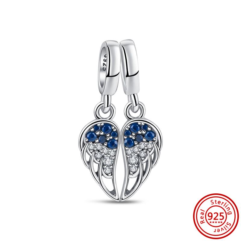 Медь 925 пробы Прозрачный циркон Снежинка Гербарий Крылья ангела и Сердце Сверкающие бусины Подходят для оригинального браслета Pantaro с шармами DIY Циркон