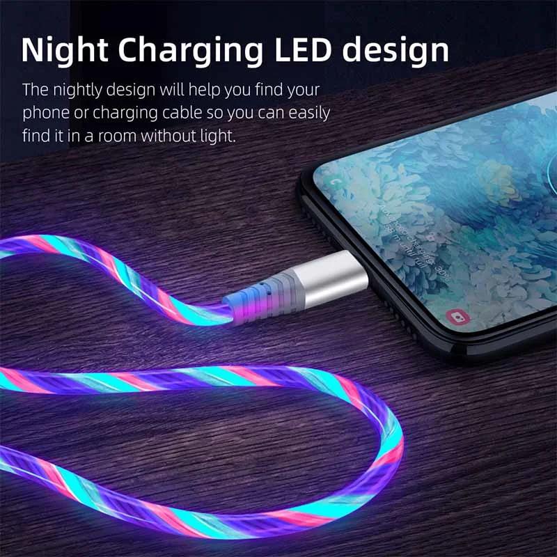 Flow Luminous USB Type C Cable 5A Fast Charge Data Cable Fast Charger Cable Lighting LED Cable for Samsung Xiaomi IPhone Micro