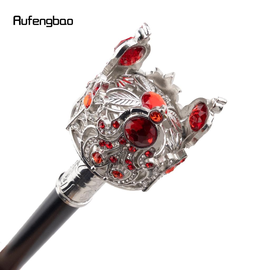 Silver Crown Artificial Red Diamond Walking Cane Fashion Decorative Walking Stick Gentleman Elegant Cosplay Cane Crosier 91cm