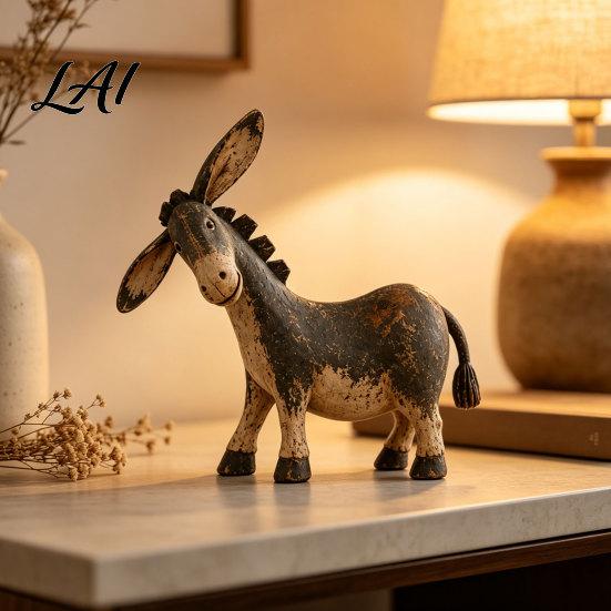 Distressed Wood Texture Figurine Rustic Donkey Figurine Vintage Farm Style Animal Statue Whimsical Tilted Unique Gifts for Friends Head Ornament