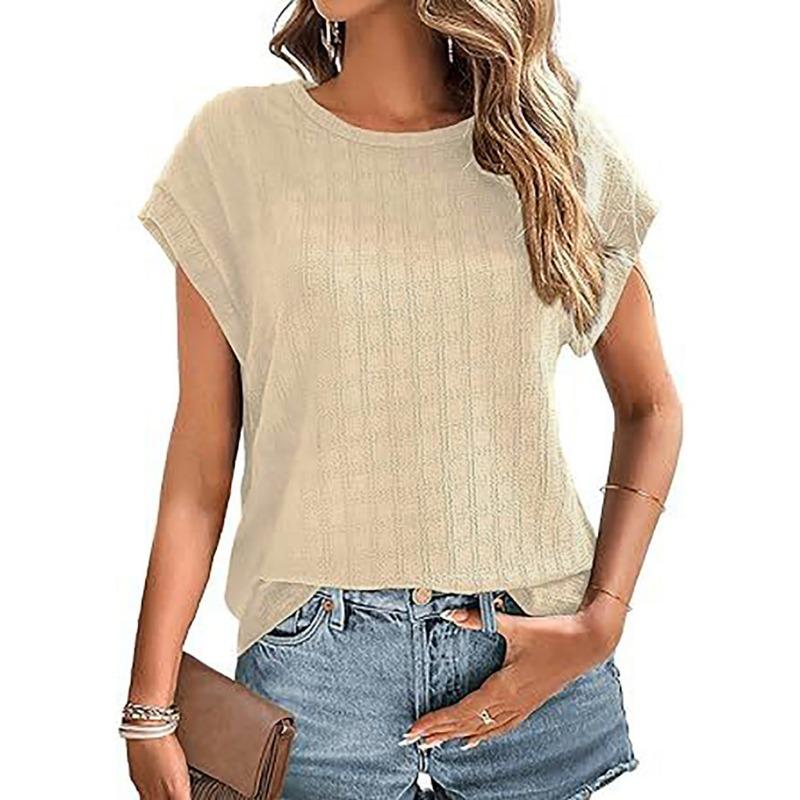 YYFS Women's Fashion Casual Summer Spring Solid Color Print Short Sleeve O-Neck Blouses & Shirts