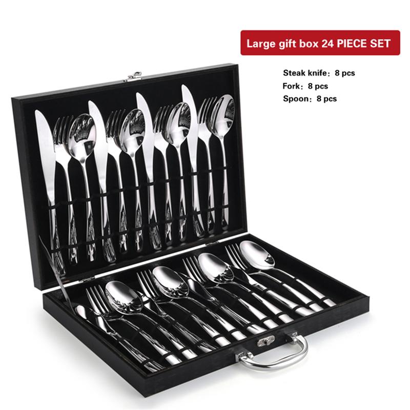 High Grade Steak Knife, Fork and Plate Set Household Tableware Set with Box Cutlery 304 Stainless Steel Spoon Knife and Fork Set