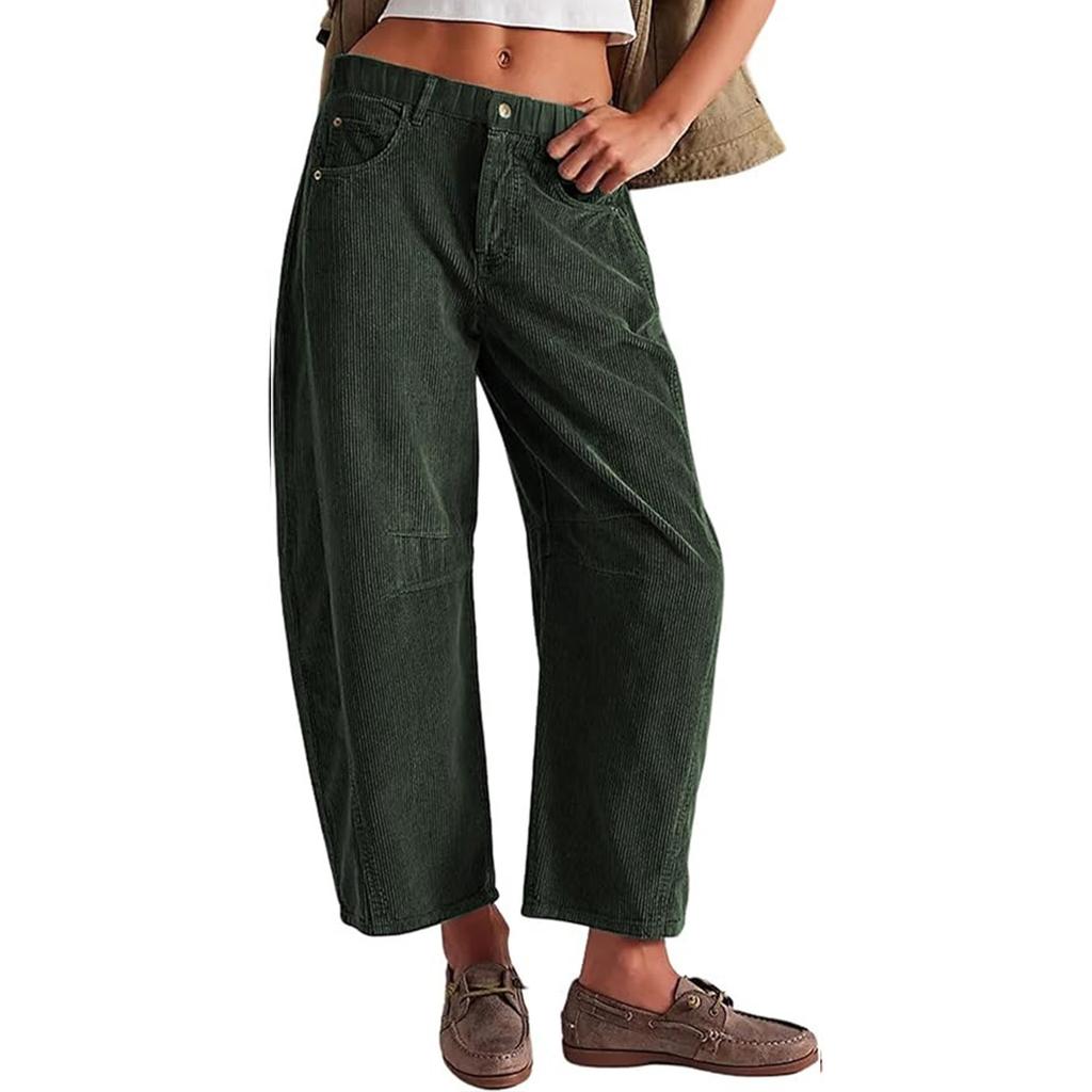 Women's Fashion Solid Color Corduroy Loose Straight Pants