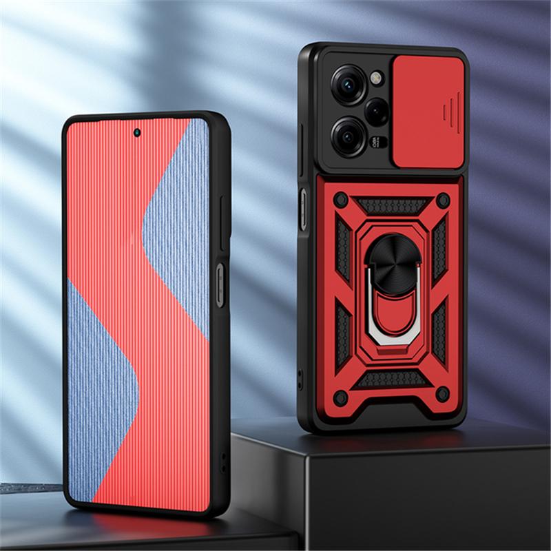 Shockproof Case Armor Xiaomi For Poco X5 Pro Windows Slide Camera Lens Protection Ring Stand Holder Phone Cover For Poco X5 Cases