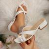 Square Head Open Toe Cross One Word Drag Large Size Thick Heel Slippers Female External Wear Middle Heel Sandal Drag