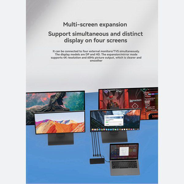 Black Aluminum Alloy Type-C Expansion Dock with DP & HDMI for Five-Screen Independent Display Conversion - 1 Unit