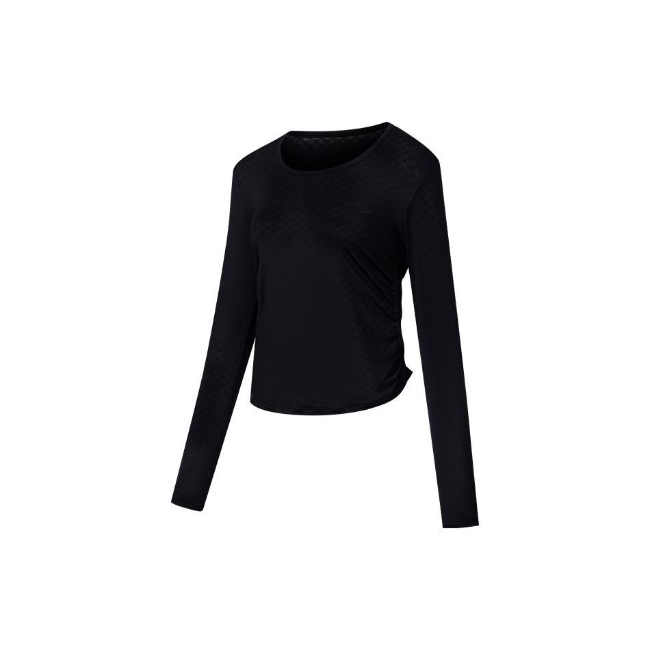 SAUCONY Solid Color Crew Neck Pullover Long Sleeve T-Shirt Women Tops Black SC1230005DY-BK01