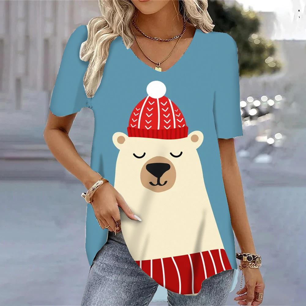 Футболки с героями мультфильмов, топы для женщин, женские летние футболки S-3XL, милые футболки с v-образным вырезом, хит продаж, летние базовые футболки с короткими рукавами